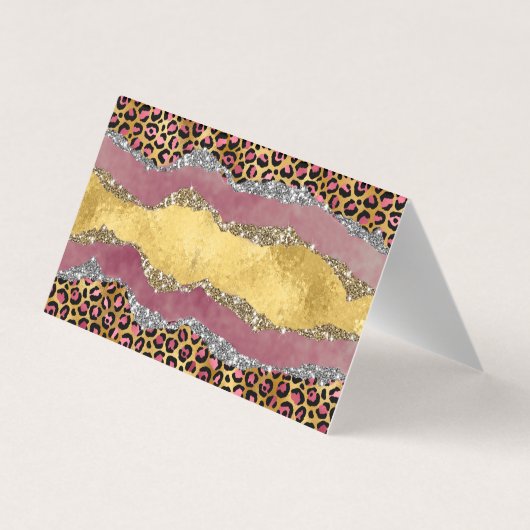 Elegant blush roos dierlijk afdruk glitterijmonogr visitekaartje (Achterkant)