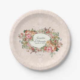 Elegant  Blush Roos Floral Bouquet Damask Papieren Bordje