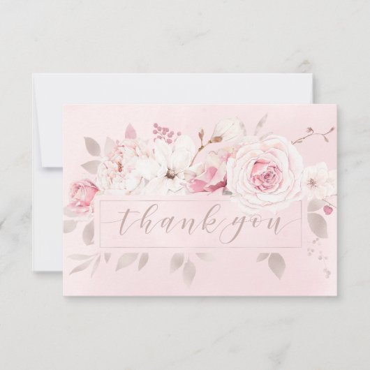 Elegant Blush Roos Floral Wedding Dank u Bedankkaart (Voorkant)