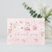 Elegant Blush Roos Floral Wedding Dank u Bedankkaart (Staand voorkant)