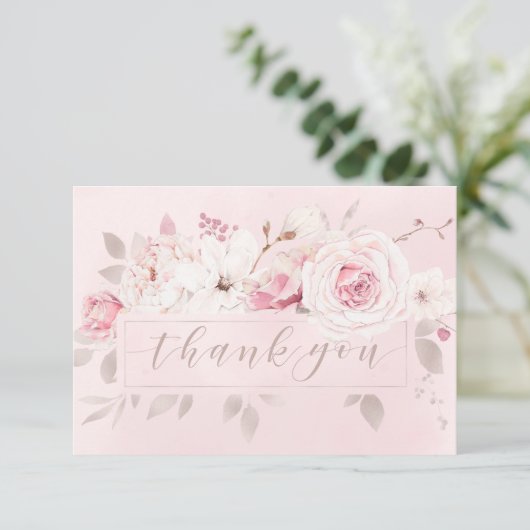 Elegant Blush Roos Floral Wedding Dank u Bedankkaart (Staand voorkant)