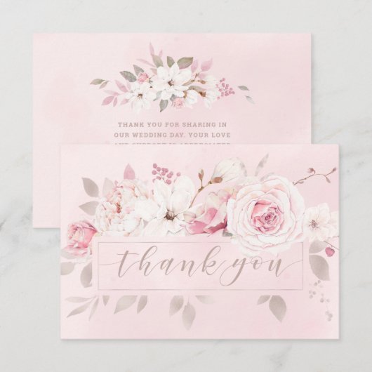 Elegant Blush Roos Floral Wedding Dank u Bedankkaart (Voorkant / Achterkant)