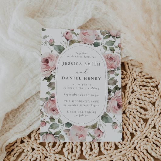 Elegant Blush Roos Floral Wedding Kaart