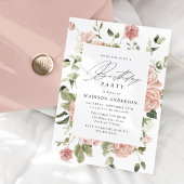 Elegant Blush Roos Garden Birthday Party Kaart