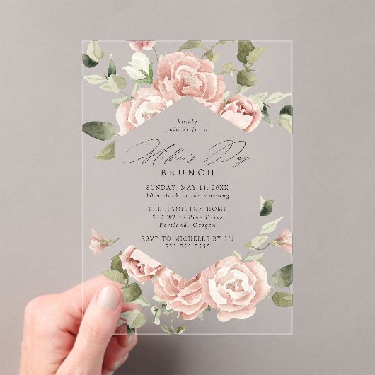 Elegant Blush Roos Garden Moederdag Brunch Acryl Uitnodigingen (Insitu (Draagbaar))