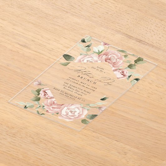 Elegant Blush Roos Garden Moederdag Brunch Acryl Uitnodigingen (Laagn)