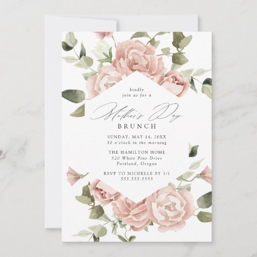 Elegant Blush Roos Garden Moederdag Brunch Kaart (Voorkant)