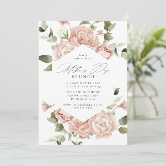 Elegant Blush Roos Garden Moederdag Brunch Kaart (Staand voorkant)