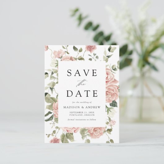 Elegant Blush Roos Garden Wedding Save the Date Aankondigingskaart (Staand voorkant)