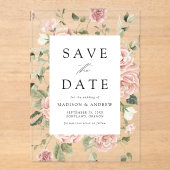 Elegant Blush Roos Garden Wedding Save the Date Acryl Uitnodigingen (Voorkant)