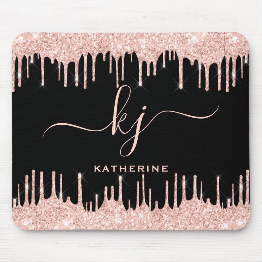 Elegant Blush Roos Gold Glitter Drivers 2 Monogram Muismat (Voorkant)