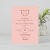 Elegant Blush & Roos Gold Heart Wreath Weddenschap Folie Uitnodiging (Staand Voorkant)