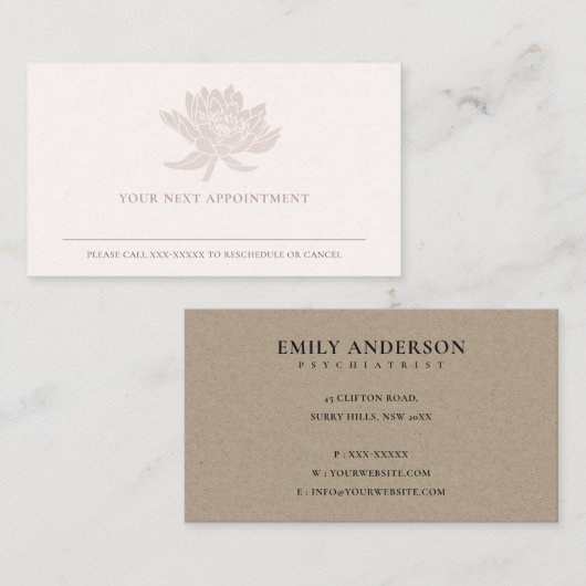 ELEGANT BLUSH ROOS GOLD LOTUS FLORAL APPOINTUS VISITEKAARTJE (Voorkant / Achterkant)