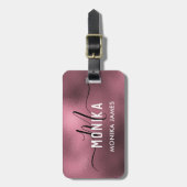 Elegant Blush Roos Gouden Folie Monogram Custom Bagagelabel (Voorkant verticaal)