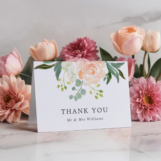 Elegant Blush Roos & Greene Bruiloft Dank u Kaart