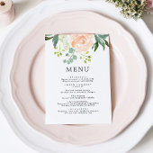 Elegant Blush Roos & Groen Bloemen Bruiloft Menu