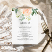 Elegant Blush Roos & Groen Bloemen Bruiloft Menu