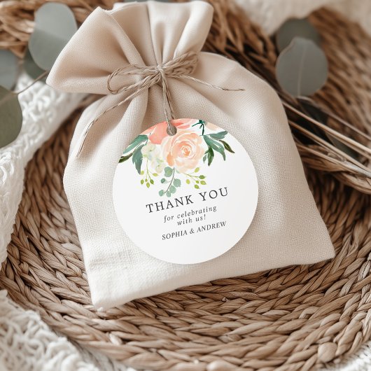 Elegant Blush Roos & Groen Bruiloft Favor Labels