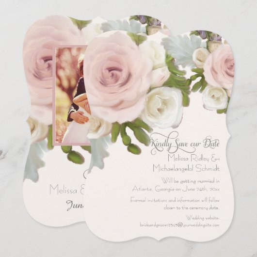 Elegant Blush Roos Succulent Save the Date Photo Kaart (Voorkant / Achterkant)