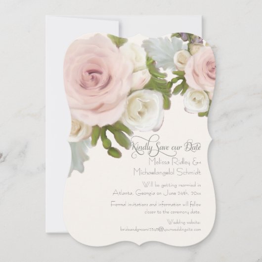 Elegant Blush Roos Succulent Save the Date Photo Kaart (Voorkant)