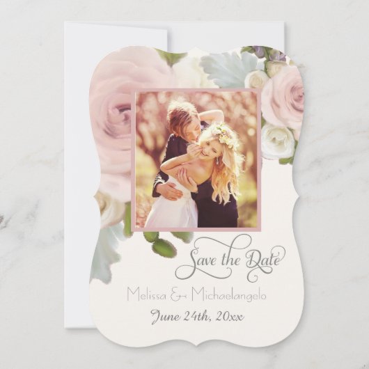 Elegant Blush Roos Succulent Save the Date Photo Kaart (Achterkant)