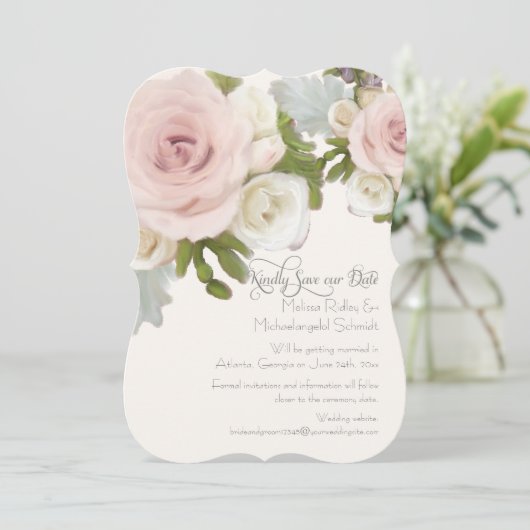 Elegant Blush Roos Succulent Save the Date Photo Kaart (Staand voorkant)
