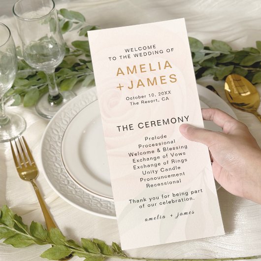 Elegant Blush Roos Trouwceremonie Programma Kaart