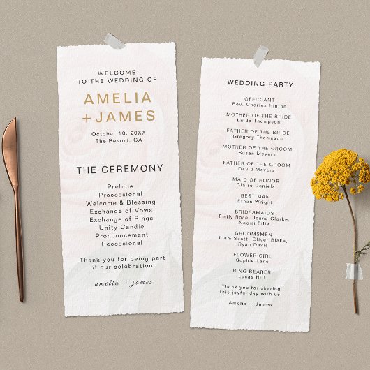 Elegant Blush Roos Trouwceremonie Programma Kaart