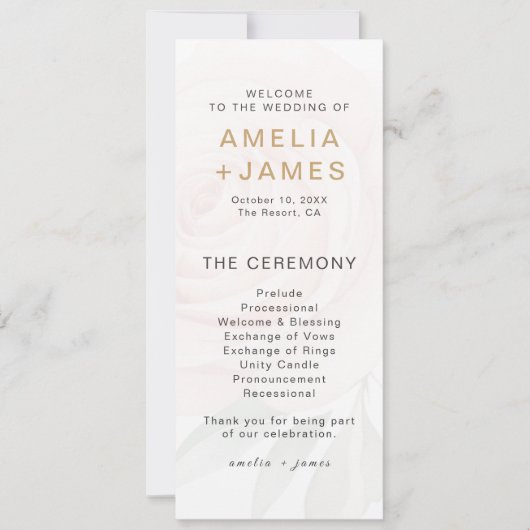 Elegant Blush Roos Trouwceremonie Programma Kaart (Voorkant)