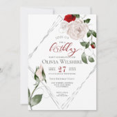 Elegant Blush Roos Verjaardag Zilver Lijst Kaart (Voorkant)