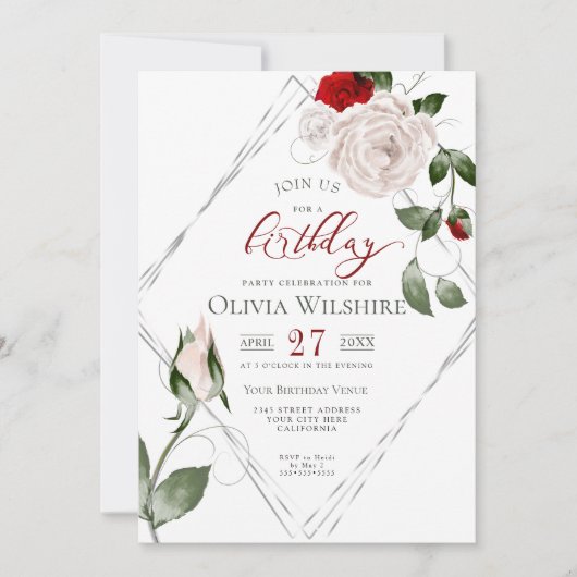 Elegant Blush Roos Verjaardag Zilver Lijst Kaart (Voorkant)