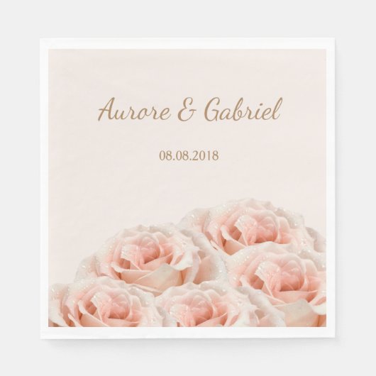 Elegant Blush Rose boeket champagne Gouden bruilof Servet (Voorkant)