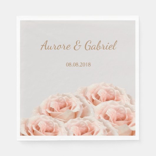 Elegant Blush Rose Boeket Grijs Goud Bruiloft Servet (Voorkant)