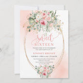Elegant Blush Rose Botanical Sweet Sixteen Invite Kaart (Voorkant)