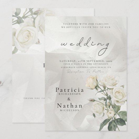 Elegant Blush Rose Floral Frame Wedding Kaart (Voorkant / Achterkant)