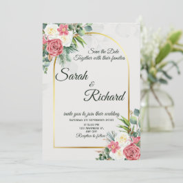 Elegant Blush Rose Gold Arch Wedding Invitation Kaart