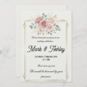 Elegant Blush Rose & Gold Frame Wedding Invitation Kaart (Voorkant / Achterkant)