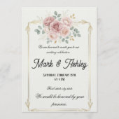 Elegant Blush Rose & Gold Frame Wedding Invitation Kaart (Voorkant)