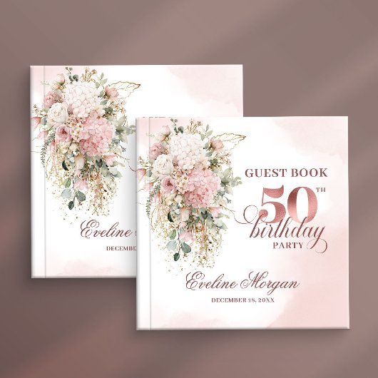 Elegant Blush Rose Gold Greenery 50th Guest Book Gastenboek