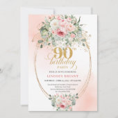 Elegant Blush Rose Greenery Gold 90th Birthday  Kaart (Voorkant)