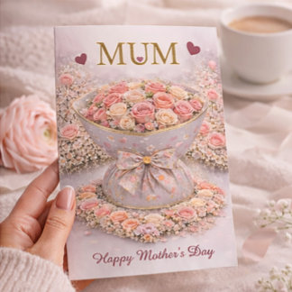 Elegant Blush Rose “MUM” Mother’s Day Card  Kaart