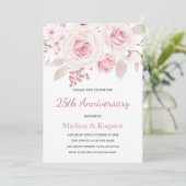 Elegant Blush Roses 25th Wedding Jubileum Kaart (Staand voorkant)