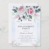 Elegant Blush Roses Blue Engagement Party Kaart (Voorkant)