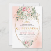 Elegant Blush Roses Boho Quinceañera Gold Invitati Kaart (Voorkant)