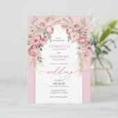 Elegant Blush Roses Boho Romantic Floral Wedding Kaart (Staand voorkant)