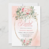 Elegant Blush Roses Bridal Shower Gold Invitation Kaart (Voorkant)