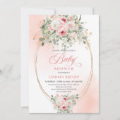 Elegant Blush Roses Eucalyptus Baby Shower Invite Kaart (Voorkant)