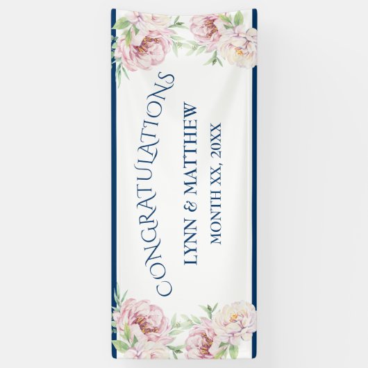 Elegant Blush Roses Floral Wedding Reception Spandoek (Verticaal)