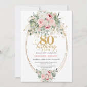 Elegant Blush Roses Greenery Gold Boho 80 Birthday Kaart (Voorkant)