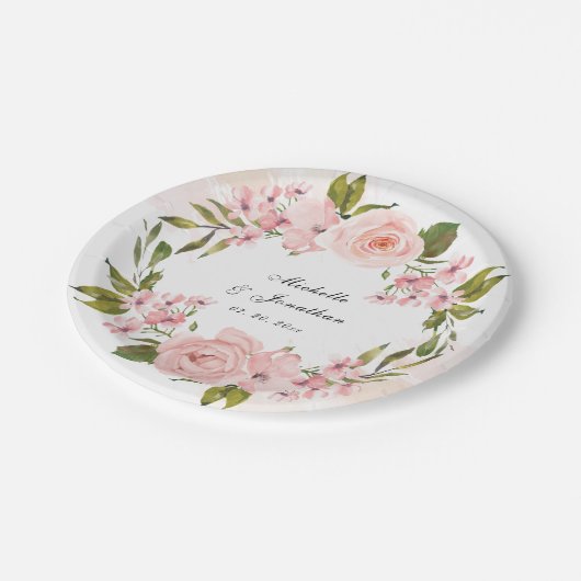 Elegant Blush Roses Greenery Wreath Wedding Papieren Bordje (Gekanteld)